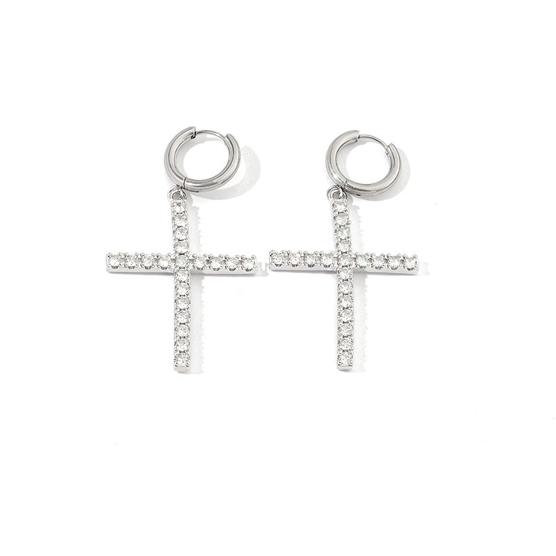 1 Pair Luxurious Cross Plating Inlay Stainless Steel Copper Artificial Rhinestones Zircon Drop Earrings display picture 4