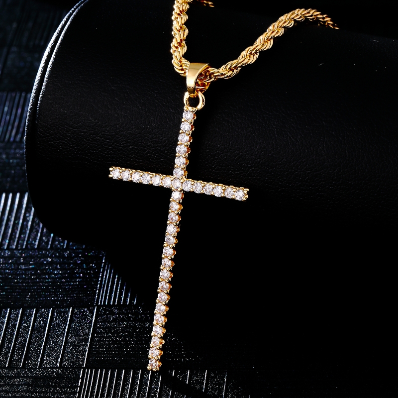 Hip-Hop Simple Style Cross 304 Stainless Steel Copper Plating Inlay Zircon K Gold Plated Rhodium Plated Men's Pendant Necklace display picture 3