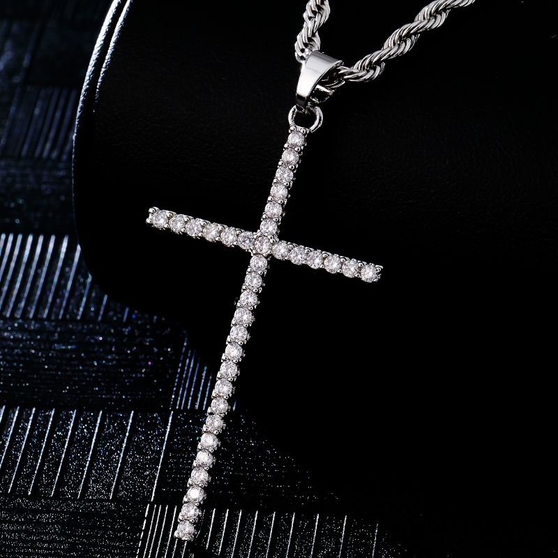 Hip-Hop Simple Style Cross 304 Stainless Steel Copper Plating Inlay Zircon K Gold Plated Rhodium Plated Men's Pendant Necklace display picture 4