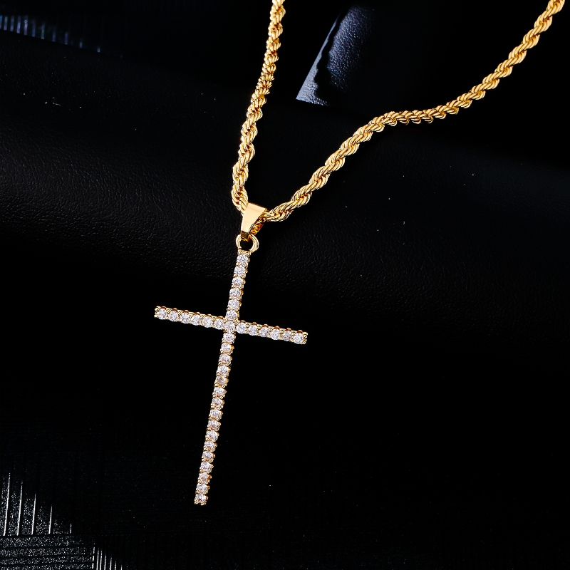 Hip-Hop Simple Style Cross 304 Stainless Steel Copper Plating Inlay Zircon K Gold Plated Rhodium Plated Men's Pendant Necklace display picture 6
