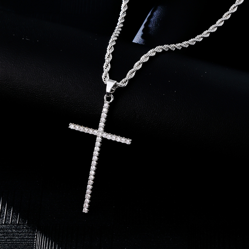 Hip-Hop Simple Style Cross 304 Stainless Steel Copper Plating Inlay Zircon K Gold Plated Rhodium Plated Men's Pendant Necklace display picture 1