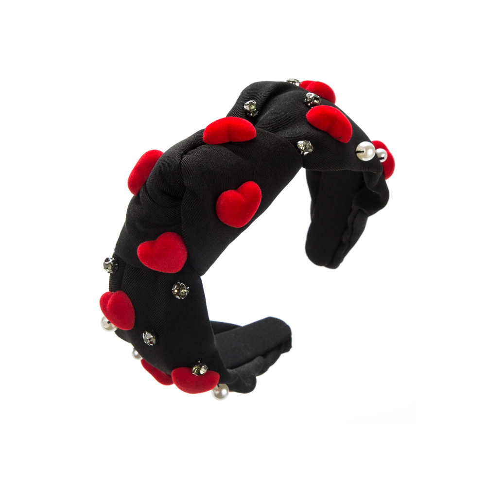 Cute Heart Shape Bow Knot Cloth Inlay Rhinestones Pearl Hair Band display picture 5