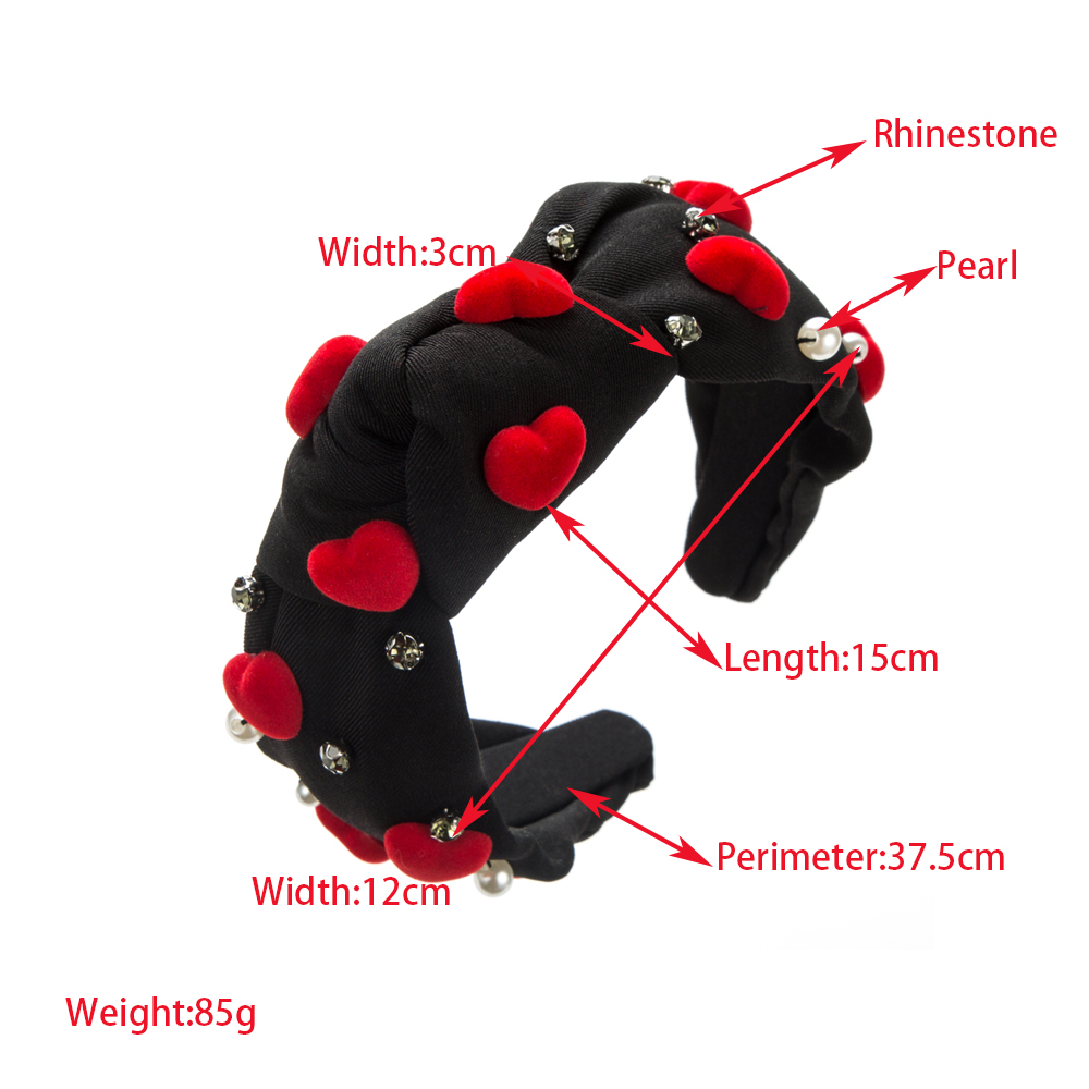 Cute Heart Shape Bow Knot Cloth Inlay Rhinestones Pearl Hair Band display picture 1