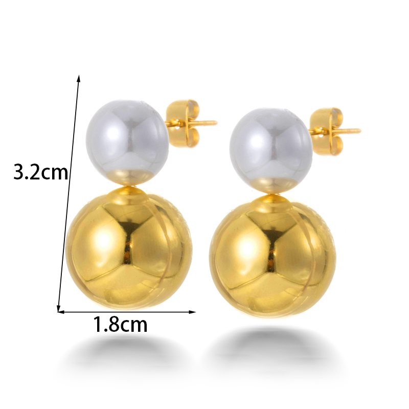1 Paar Französische Art Einfacher Stil Koreanische Art Geometrisch Runden Perle Überzug Rostfreier Stahl 18 Karat Vergoldet Ohrringe display picture 7
