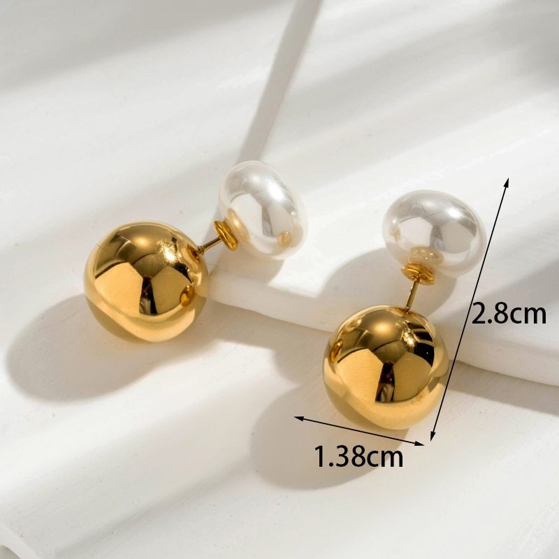 1 Paar Französische Art Einfacher Stil Koreanische Art Geometrisch Runden Perle Überzug Rostfreier Stahl 18 Karat Vergoldet Ohrringe display picture 4