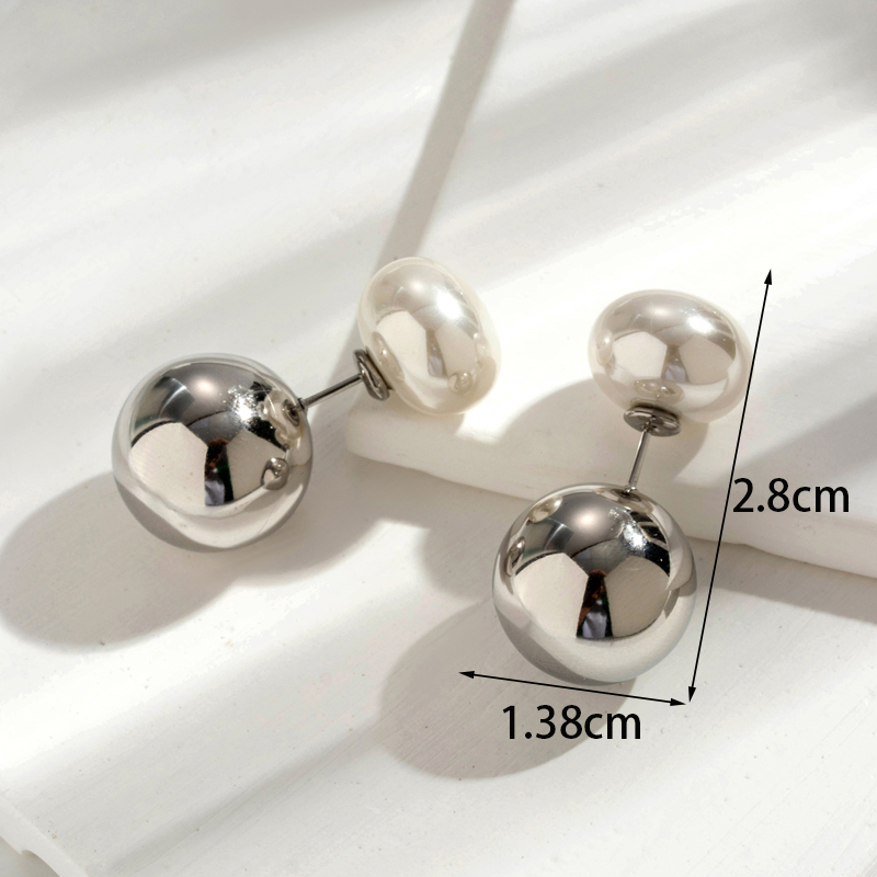 1 Paar Französische Art Einfacher Stil Koreanische Art Geometrisch Runden Perle Überzug Rostfreier Stahl 18 Karat Vergoldet Ohrringe display picture 5