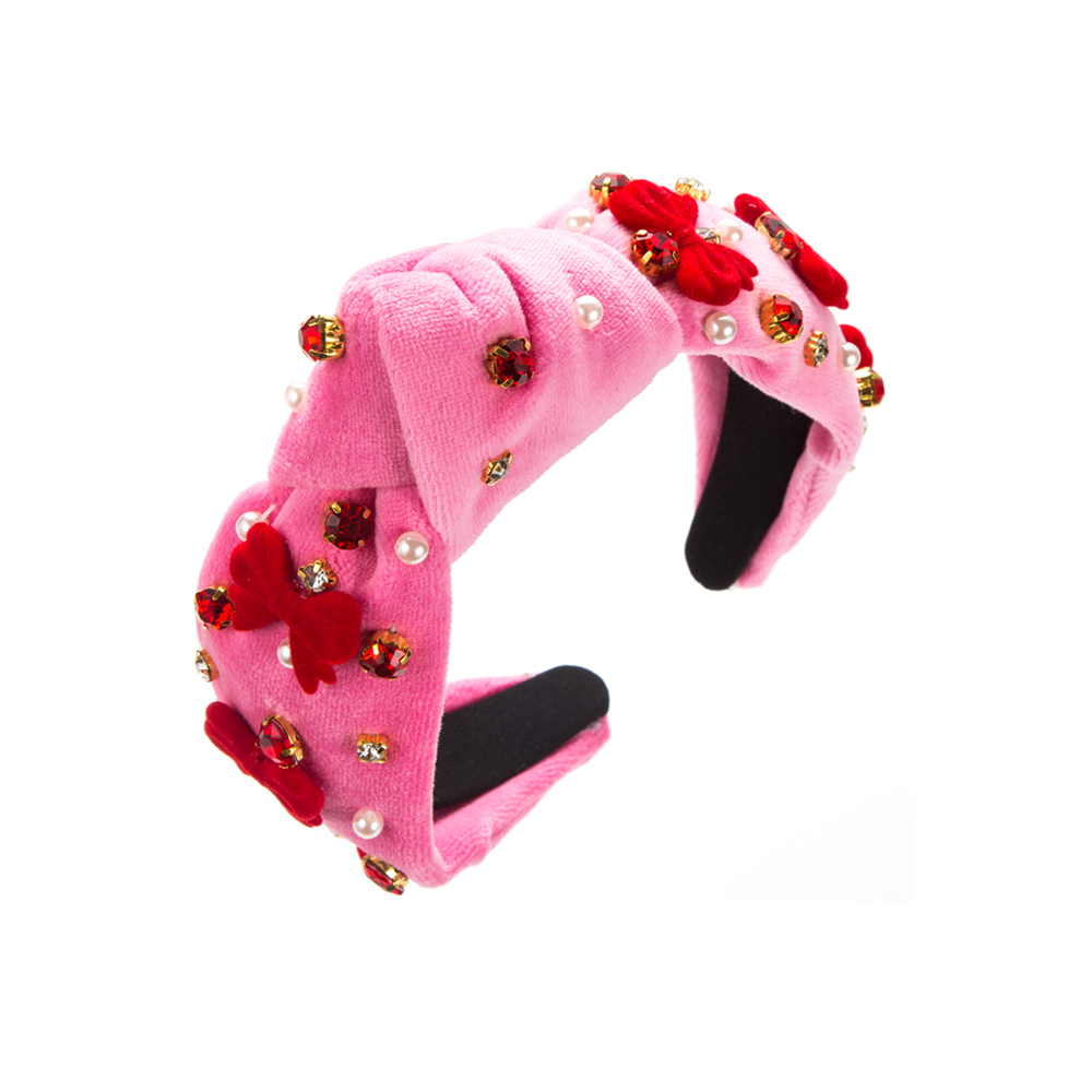 Cute Romantic Sweet Heart Shape Bow Knot Cloth Inlay Rhinestones Pearl Hair Band display picture 5
