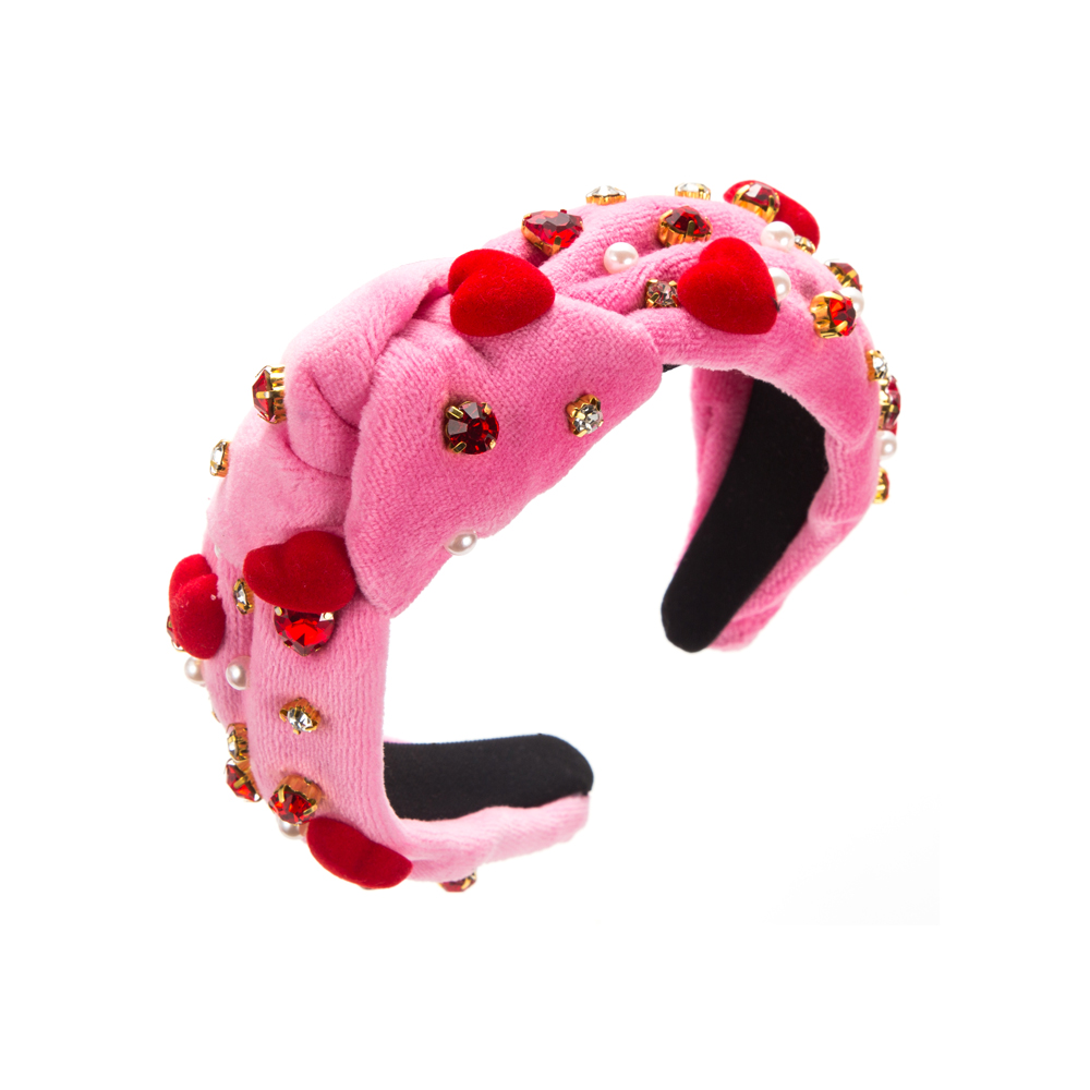 Cute Romantic Sweet Heart Shape Bow Knot Cloth Inlay Rhinestones Pearl Hair Band display picture 6