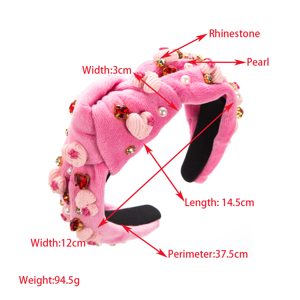 Cute Romantic Sweet Heart Shape Bow Knot Cloth Inlay Rhinestones Pearl Hair Band display picture 1