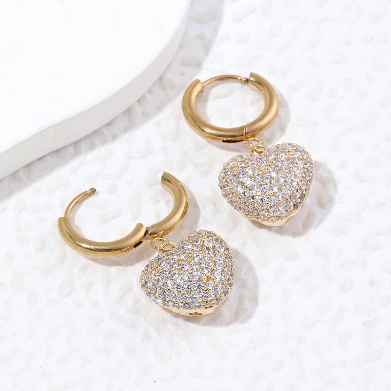 1 Pair Luxurious Streetwear Heart Shape Plating Inlay Stainless Steel Copper Zircon 18k Gold Plated Drop Earrings display picture 5