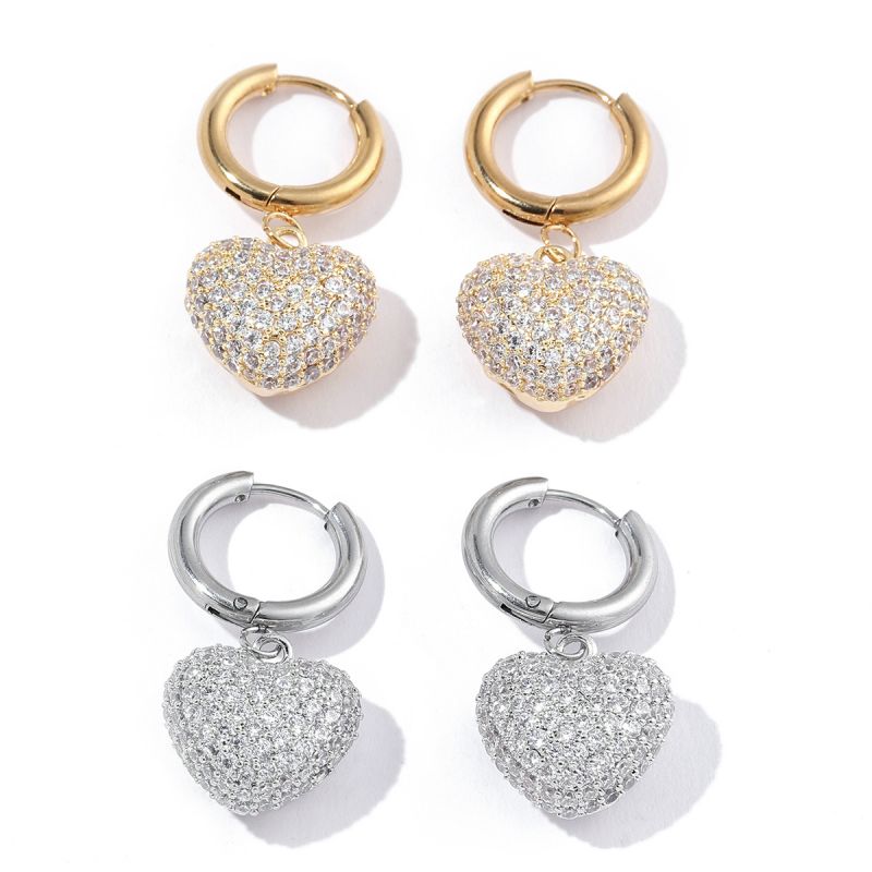 1 Paire Luxueux Vêtement De Rue Forme De Cœur Placage Incruster Acier Inoxydable Le Cuivre Zircon Plaqué Or 18k Boucles D'oreilles display picture 6