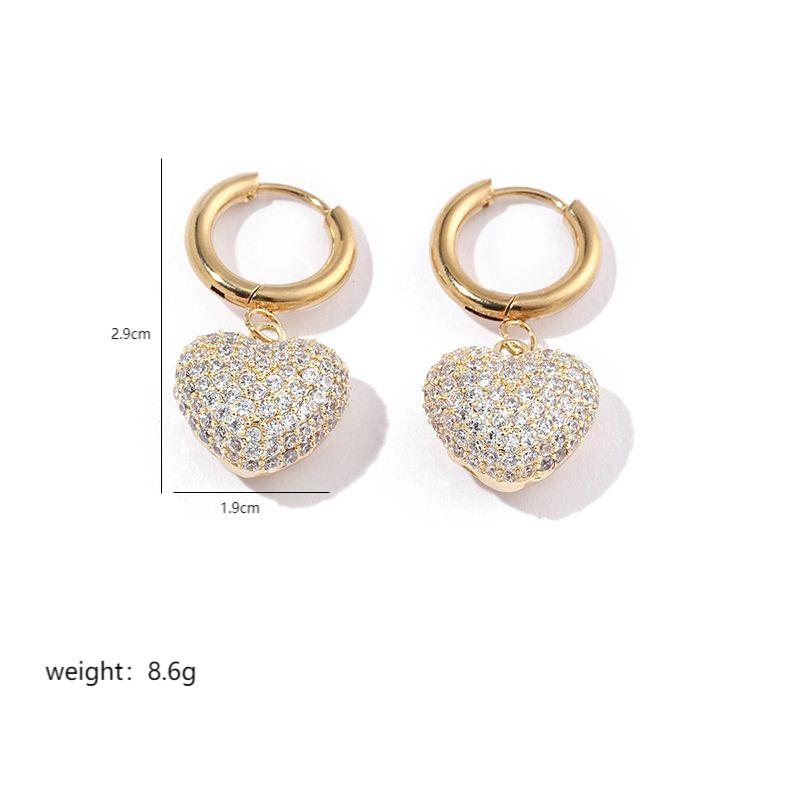 1 Pair Luxurious Streetwear Heart Shape Plating Inlay Stainless Steel Copper Zircon 18k Gold Plated Drop Earrings display picture 2