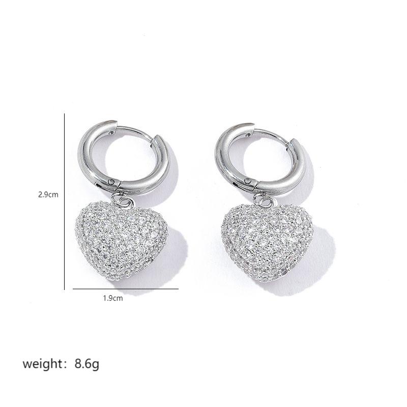 1 Pair Luxurious Streetwear Heart Shape Plating Inlay Stainless Steel Copper Zircon 18k Gold Plated Drop Earrings display picture 3