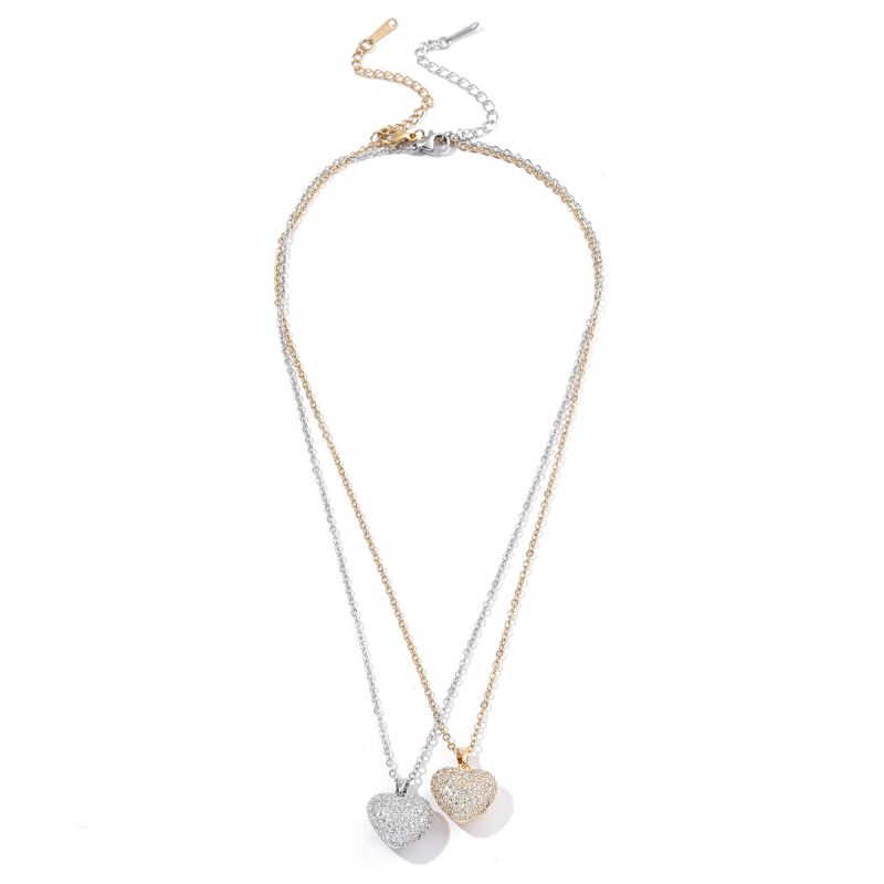 Wholesale Luxurious Streetwear Heart Shape Stainless Steel Copper Plating Inlay Zircon Pendant Necklace display picture 6