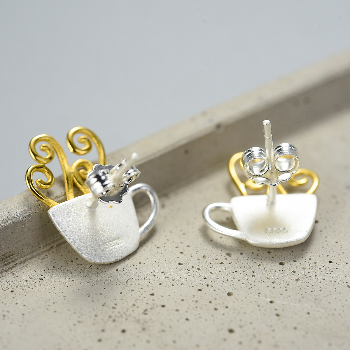 1 Paire Style Vintage Pastorale Café Tasse Placage Argent Sterling Boucles D'oreilles display picture 2