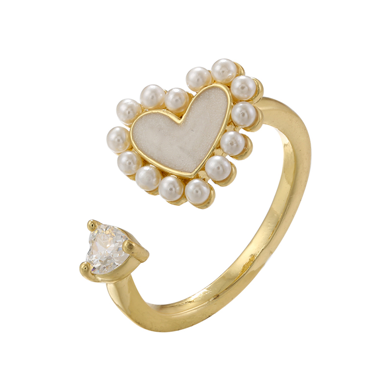 Casual Simple Style Classic Style Heart Shape Petal Snake Copper Plating Hollow Out Inlay Artificial Pearls Zircon 18k Gold Plated Open Rings display picture 6