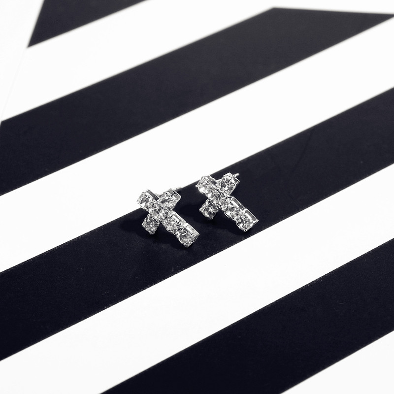 1 Pair Elegant Cross Plating Inlay Alloy Rhinestones Silver Plated Ear Studs display picture 4