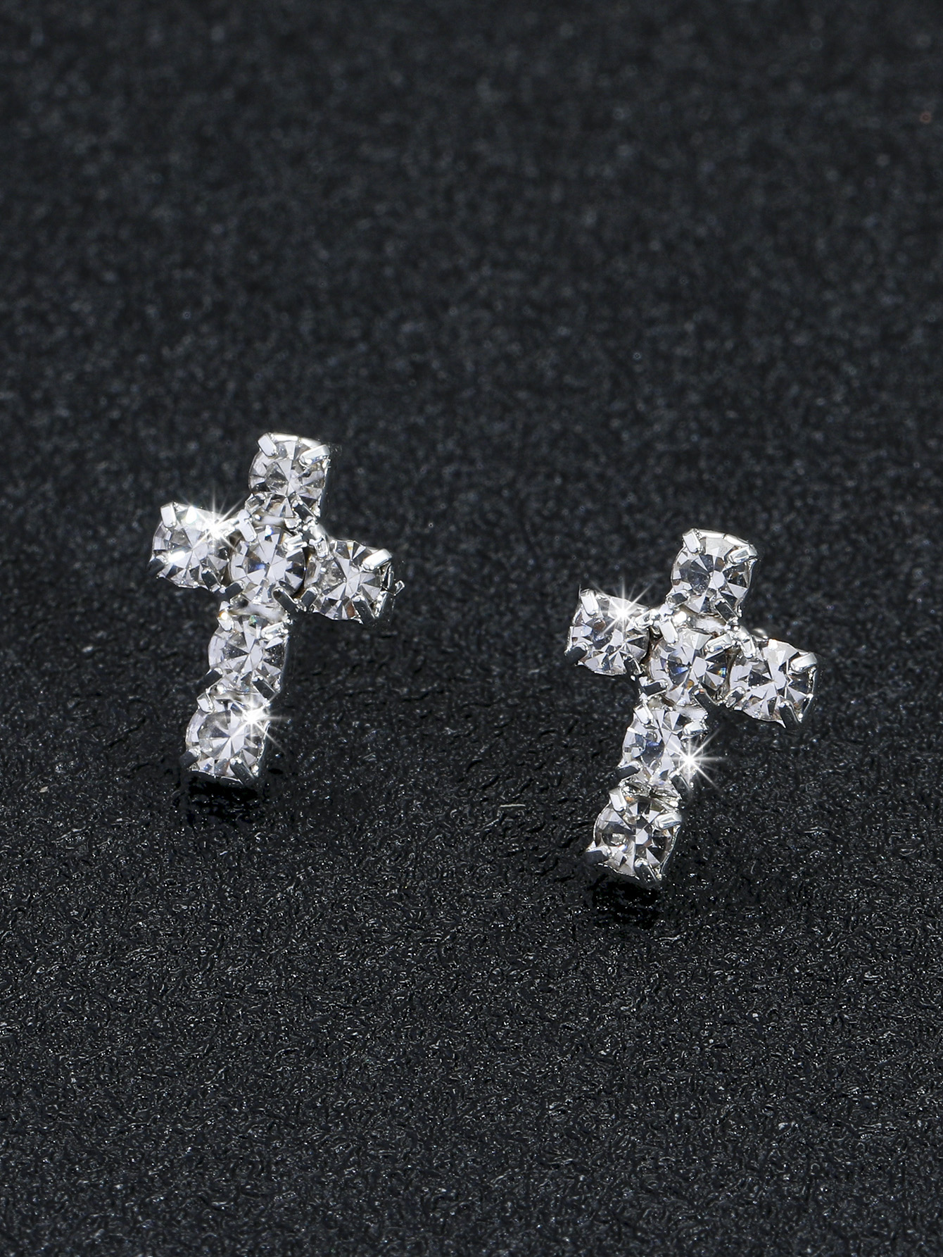 1 Pair Elegant Cross Plating Inlay Alloy Rhinestones Silver Plated Ear Studs display picture 2