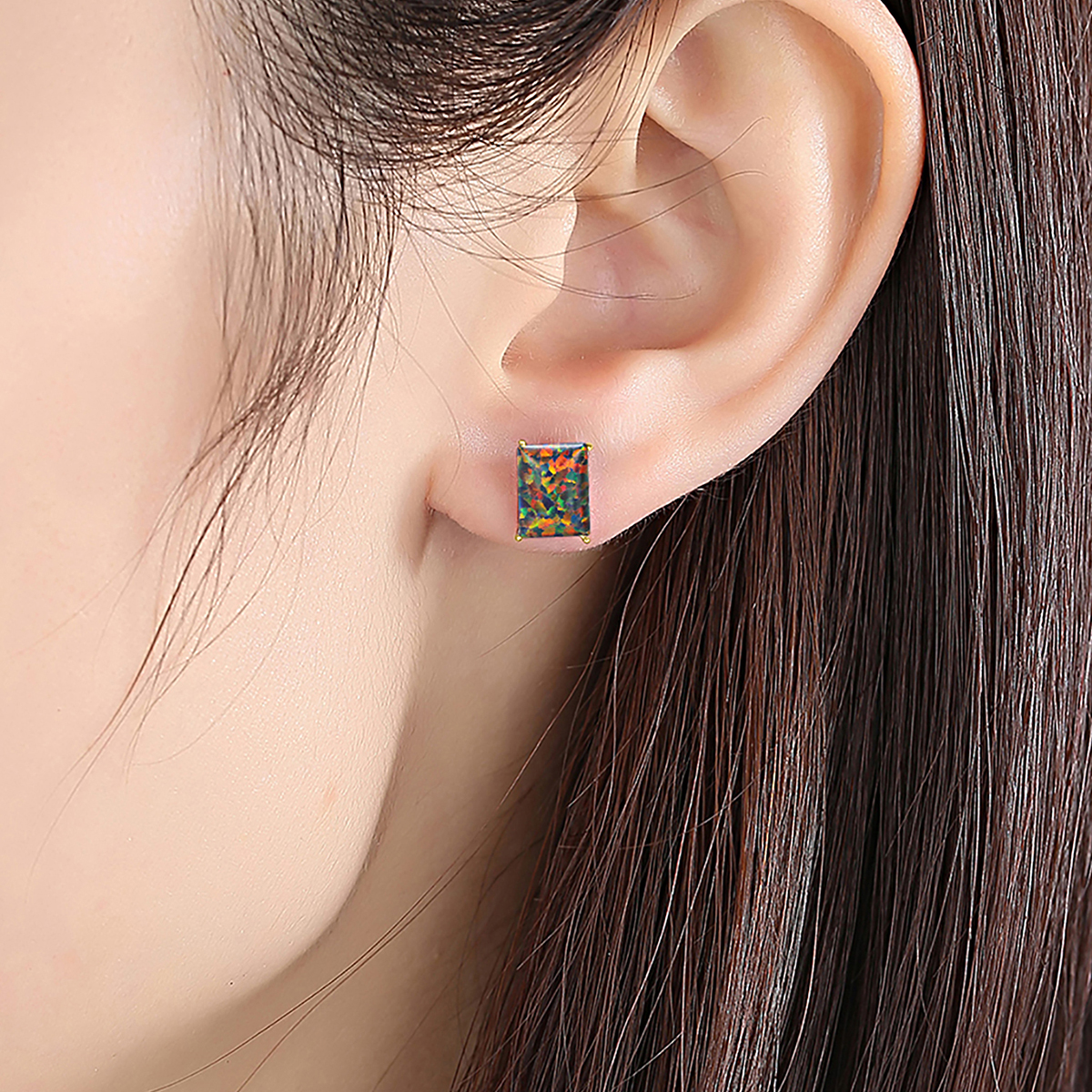 1 Pair Elegant Simple Style Square Solid Color Plating Sterling Silver Ear Studs display picture 6
