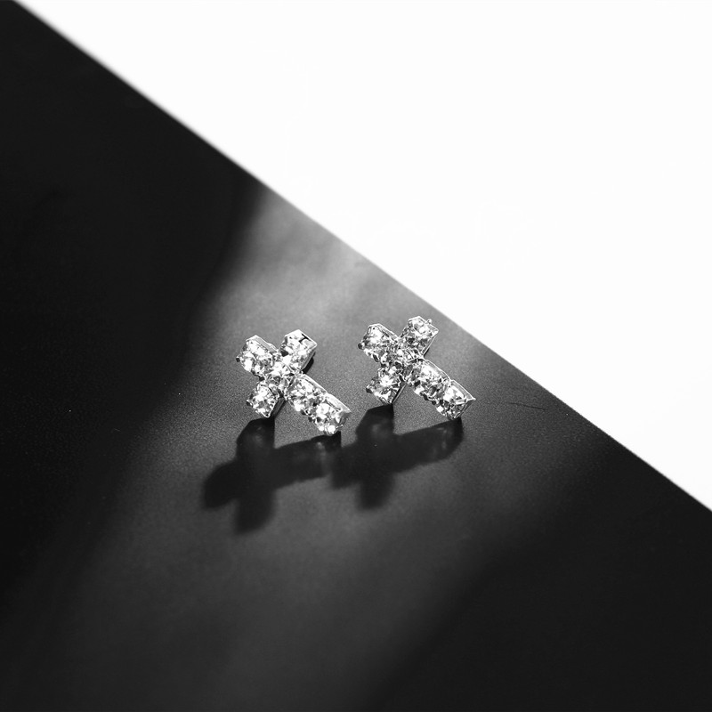 1 Pair Elegant Cross Plating Inlay Alloy Rhinestones Silver Plated Ear Studs display picture 6