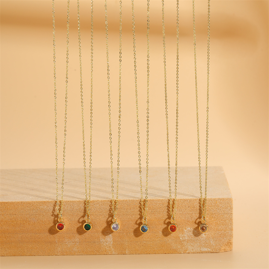 Cute Simple Style Color Block Copper Plating Chain Inlay Zircon 14k Gold Plated Pendant Necklace display picture 3