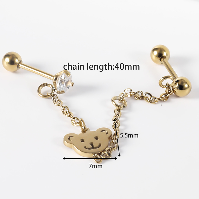 1 Pair Cute Vintage Style Bear Polishing Plating Stainless Steel 14K Gold Plated Ear Studs display picture 3