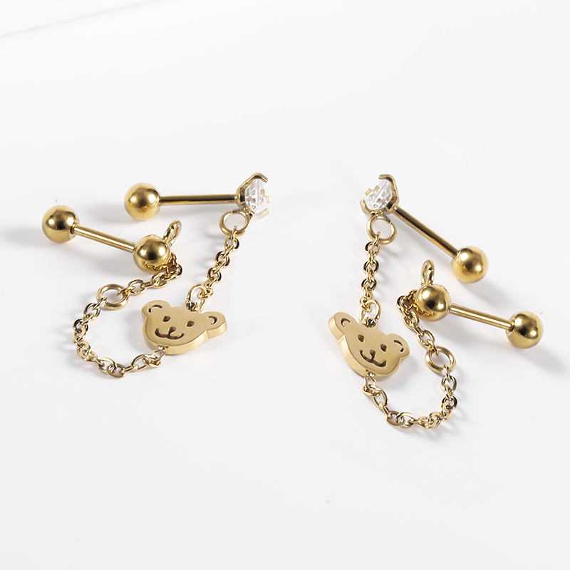 1 Pair Cute Vintage Style Bear Polishing Plating Stainless Steel 14K Gold Plated Ear Studs display picture 1