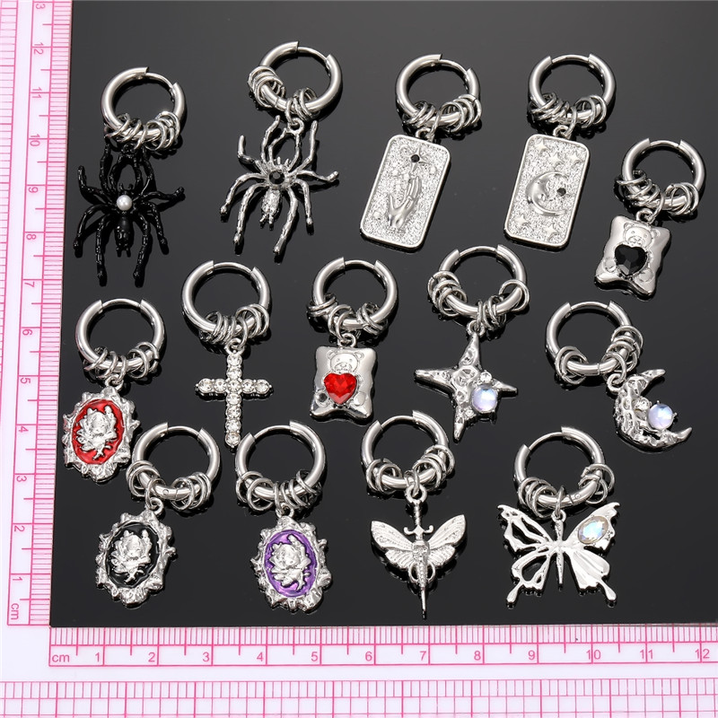 1 Piece Vintage Style Punk Streetwear Moon Spider Butterfly Stainless Steel Alloy Drop Earrings display picture 12
