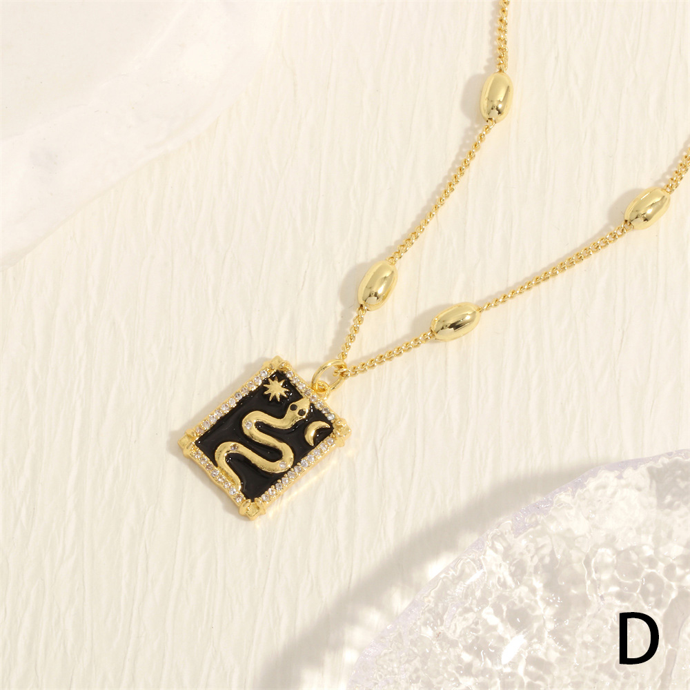 Simple Style Snake Copper Enamel Plating Inlay Zircon 18k Gold Plated Pendant Necklace display picture 8