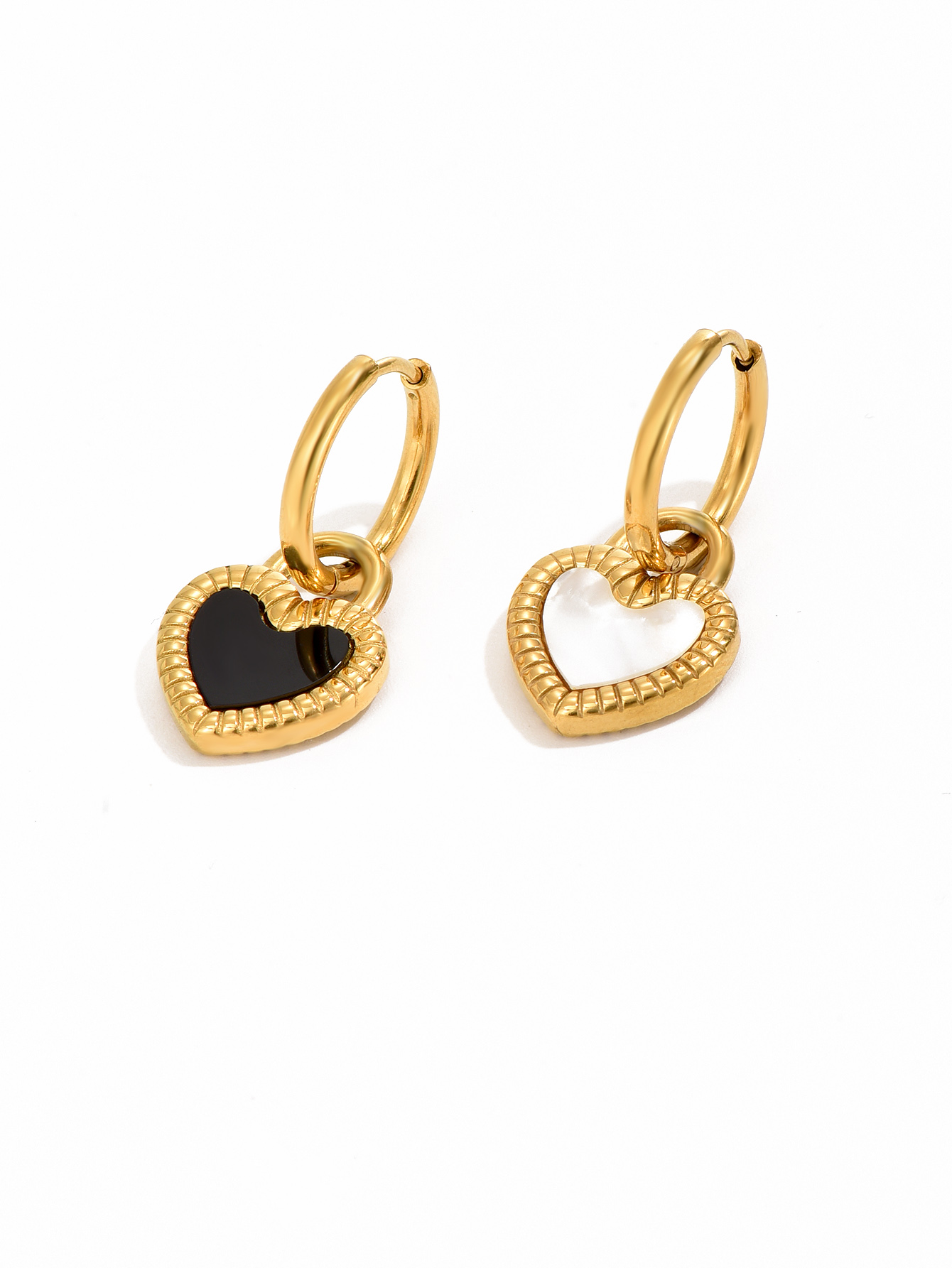1 Pair Simple Style Classic Style Heart Shape Solid Color Layered Plating Inlay Titanium Steel Resin 18k Gold Plated Gold Plated Dangling Earrings display picture 1