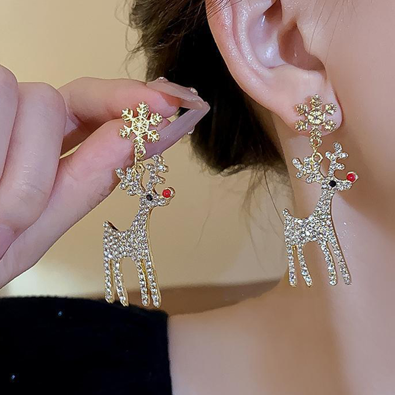 1 Paire Style Simple Lapin Cerf Placage Incruster Strass Strass Plaqué Or 14k Boucles D'oreilles display picture 36