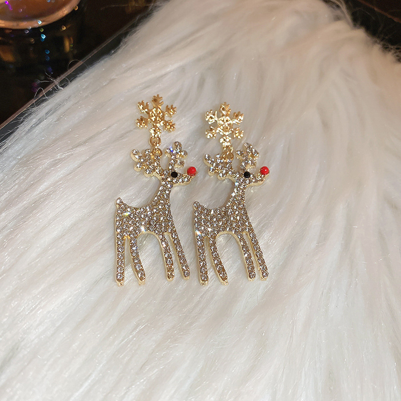 1 Paire Style Simple Lapin Cerf Placage Incruster Strass Strass Plaqué Or 14k Boucles D'oreilles display picture 38