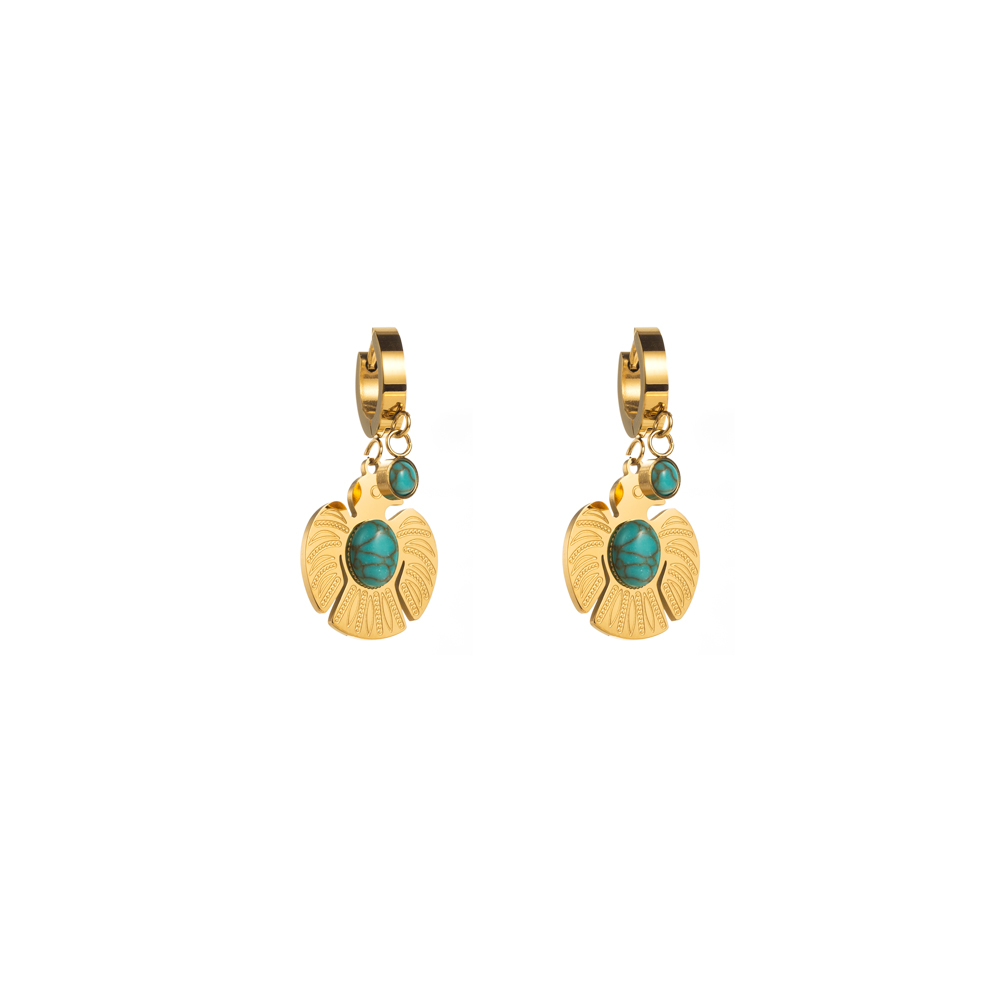 1 Pair Elegant Lady Round Moon Maple Leaf Inlay Carving 316 Stainless Steel  Turquoise Pearl Zircon 14K Gold Plated Drop Earrings display picture 10