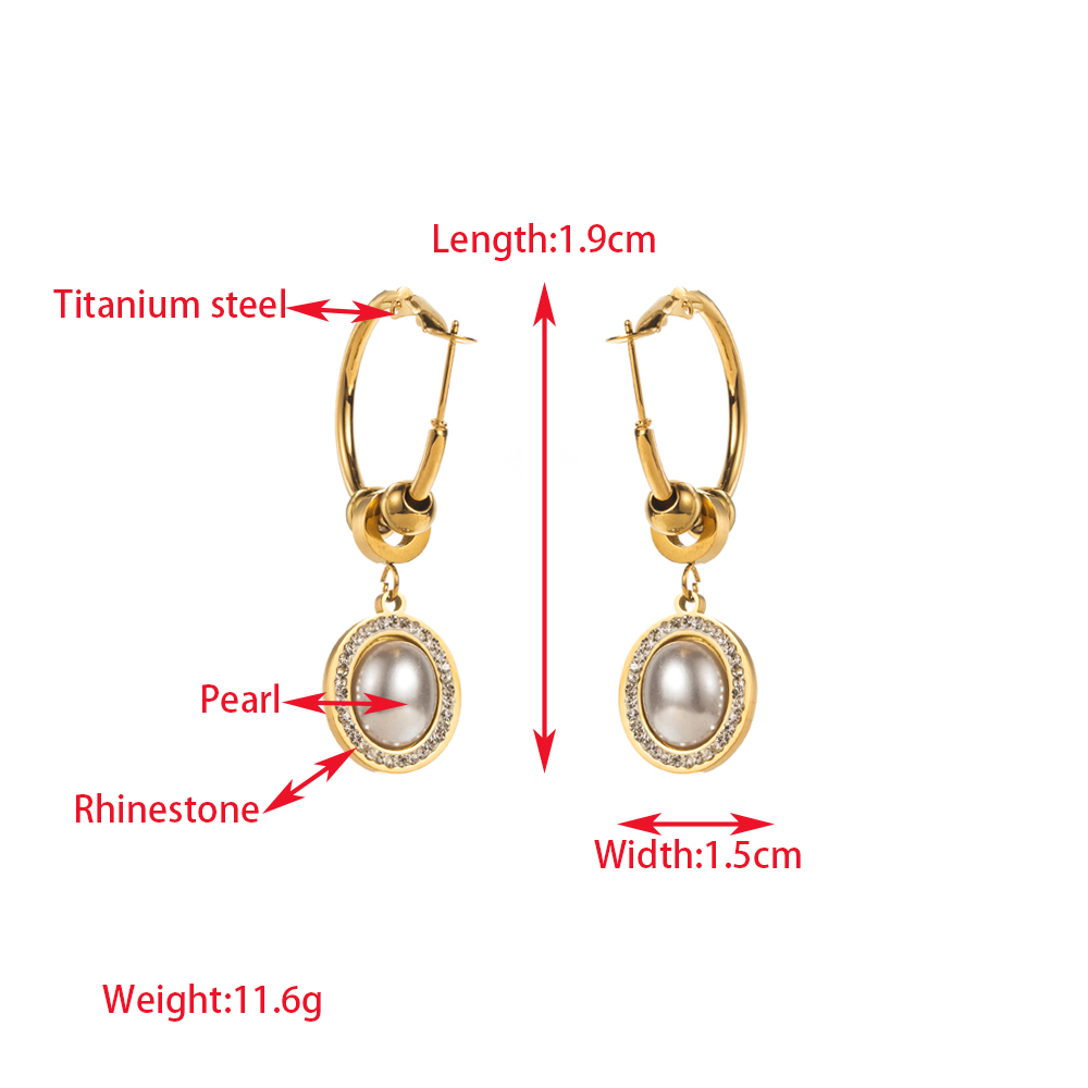 1 Pair Elegant Lady Round Moon Maple Leaf Inlay Carving 316 Stainless Steel  Turquoise Pearl Zircon 14K Gold Plated Drop Earrings display picture 2