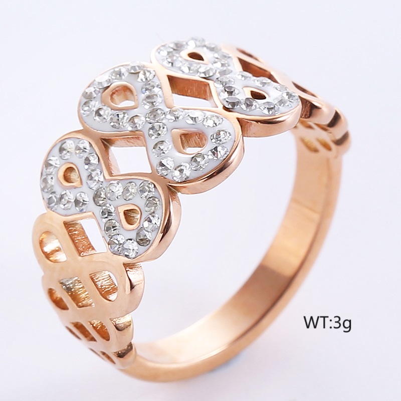 Simple Style Infinity Stainless Steel Plating Inlay Rhinestones Rose Gold Plated Rings display picture 1