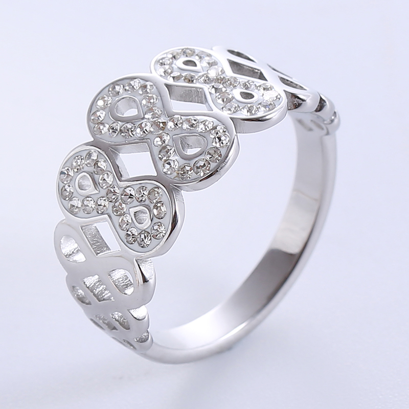 Style Simple Infini Acier Inoxydable Placage Incruster Strass Plaqué Or Rose Anneaux display picture 2