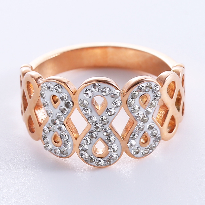 Simple Style Infinity Stainless Steel Plating Inlay Rhinestones Rose Gold Plated Rings display picture 3