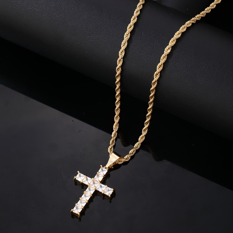 Simple Style Cross 304 Stainless Steel Copper Plating Inlay Zircon K Gold Plated Rhodium Plated Women's Necklace Pendant display picture 2