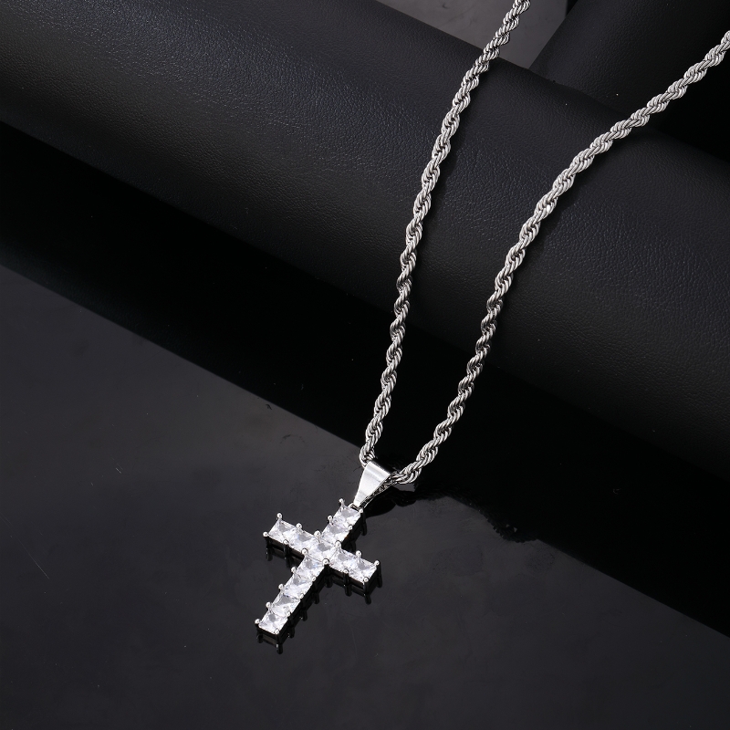 Simple Style Cross 304 Stainless Steel Copper Plating Inlay Zircon K Gold Plated Rhodium Plated Women's Necklace Pendant display picture 3