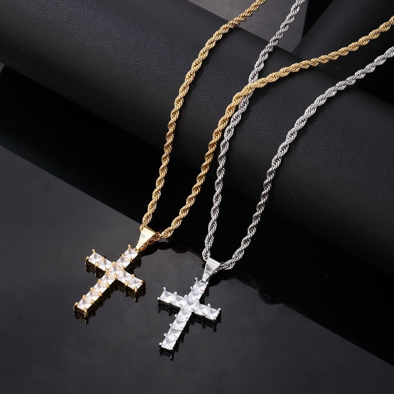 Simple Style Cross 304 Stainless Steel Copper Plating Inlay Zircon K Gold Plated Rhodium Plated Women's Necklace Pendant display picture 4