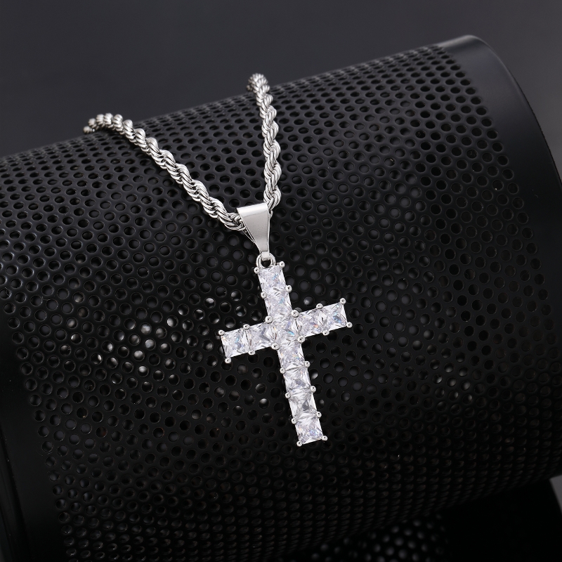 Simple Style Cross 304 Stainless Steel Copper Plating Inlay Zircon K Gold Plated Rhodium Plated Women's Necklace Pendant display picture 6