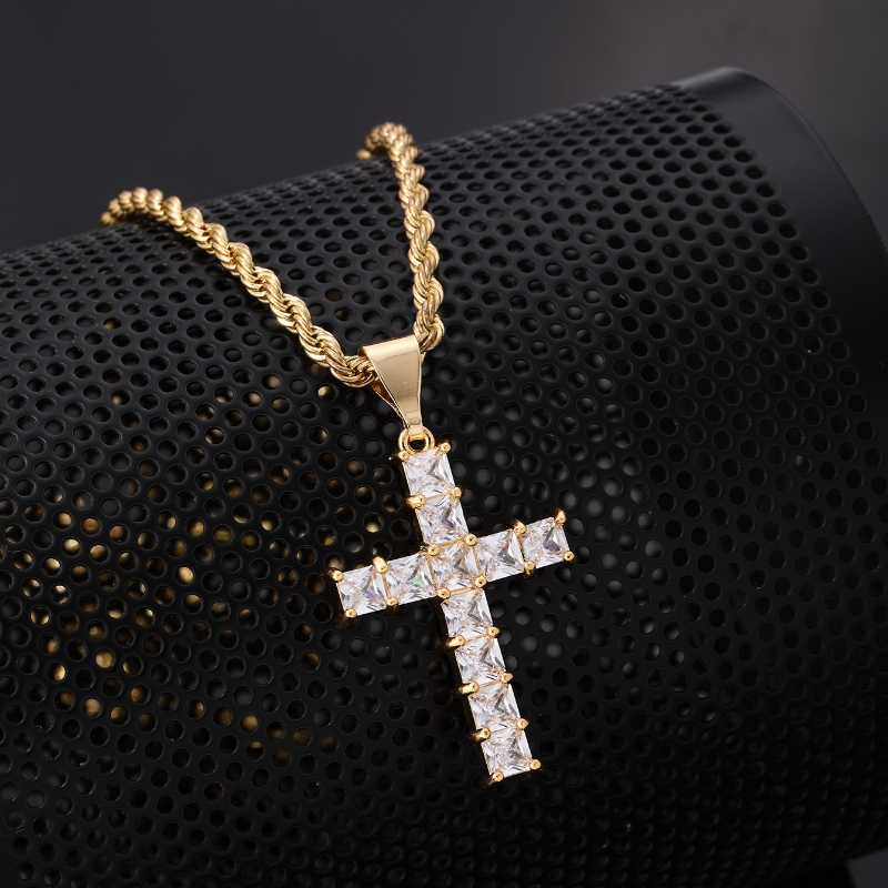 Simple Style Cross 304 Stainless Steel Copper Plating Inlay Zircon K Gold Plated Rhodium Plated Women's Necklace Pendant display picture 5