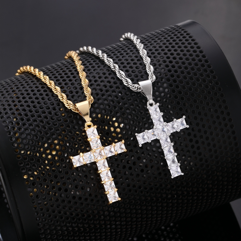 Simple Style Cross 304 Stainless Steel Copper Plating Inlay Zircon K Gold Plated Rhodium Plated Women's Necklace Pendant display picture 1