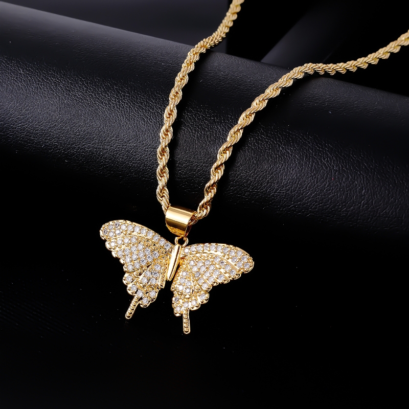 Wholesale Classic Style Streetwear Butterfly 304 Stainless Steel Copper Plating Inlay K Gold Plated Rhinestones Pendant Necklace display picture 2