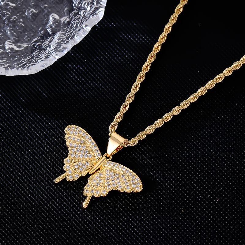 Wholesale Classic Style Streetwear Butterfly 304 Stainless Steel Copper Plating Inlay K Gold Plated Rhinestones Pendant Necklace display picture 4