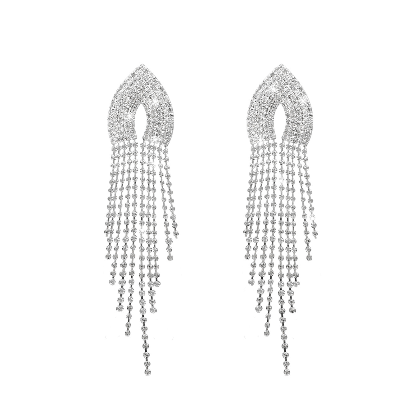 1 Pair Elegant Shiny Geometric Inlay Alloy Rhinestones Silver Plated Drop Earrings display picture 1