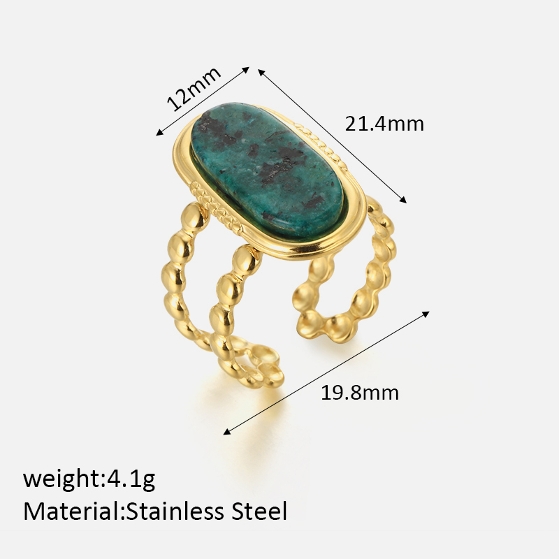 Stainless Steel Retro Simple Style Inlay Geometric Natural Stone Opal Open Rings display picture 11