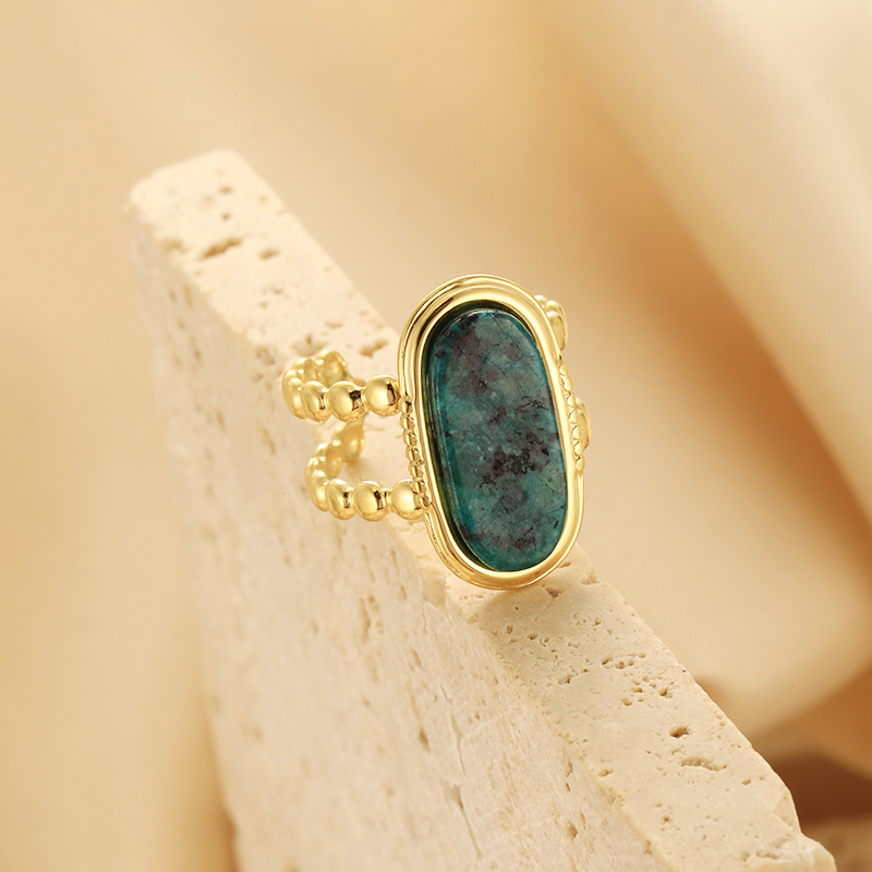 Stainless Steel Retro Simple Style Inlay Geometric Natural Stone Opal Open Rings display picture 2