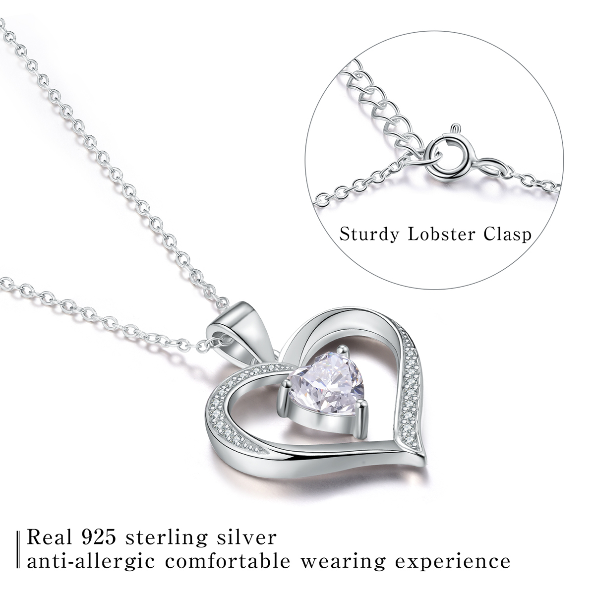 Elegant Heart Shape Sterling Silver Plating Inlay Zircon Pendant Necklace display picture 1