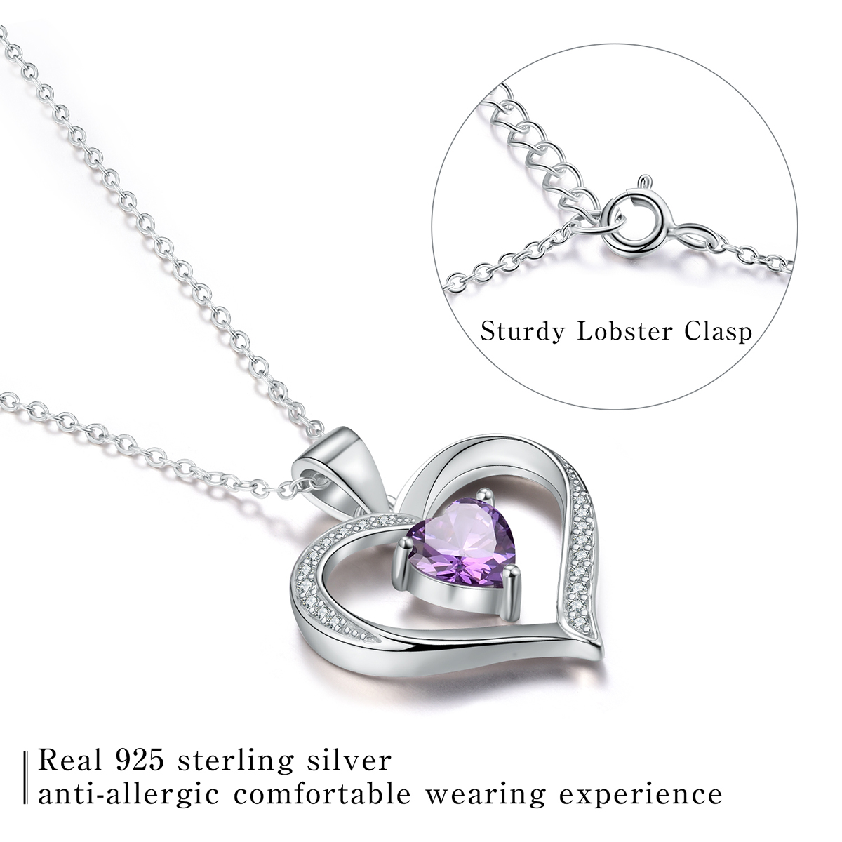 Elegant Heart Shape Sterling Silver Plating Inlay Zircon Pendant Necklace display picture 4